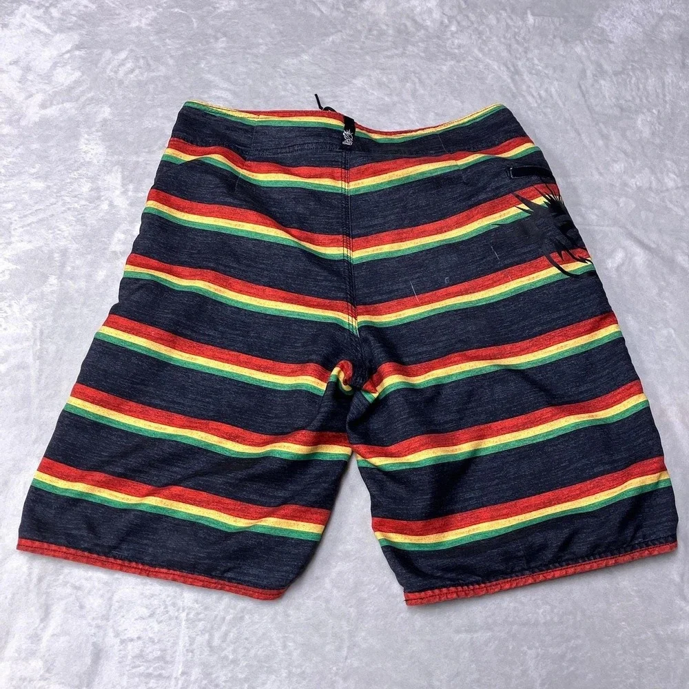 Vintage Lost Enterprises Board Shorts Rasta Striped Surf Skate Swim Y2K Mens 32